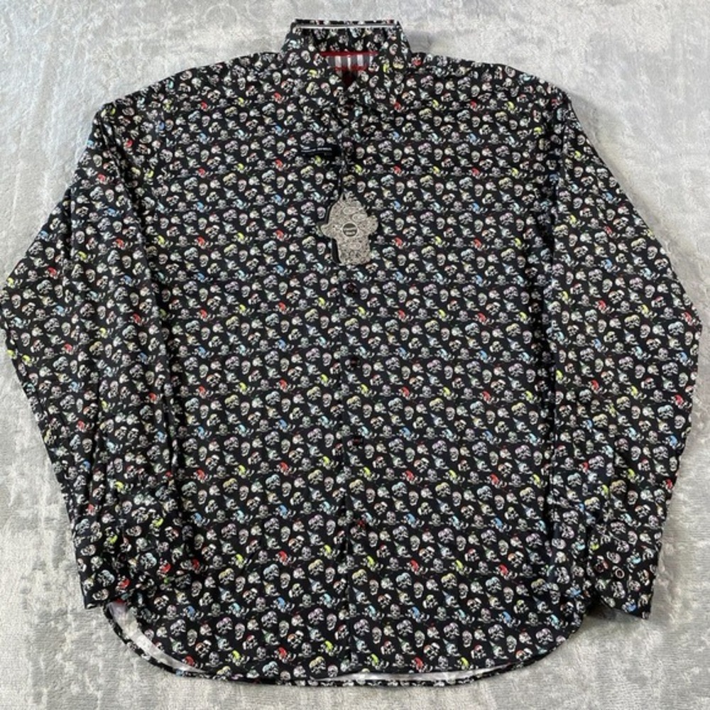 Visconti Black Shirt Mens Medium‎ Skull Geometric Punk Rock Lightweight Casual